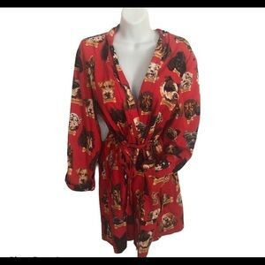 Nick & Nora Dog Milk Bone Belted Shortie Robe Red Sz. S Dog Lovers Favorite